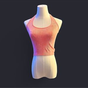 American Eagle Outfitters Coral-Pink Ribbed Halter Crop Top